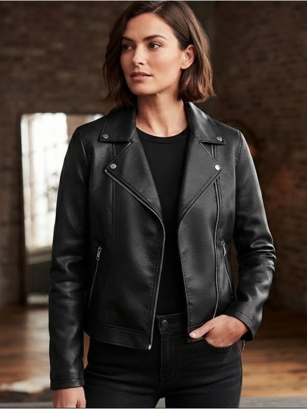 Classic Black Moto Jacket - Women Old Navy Black Faux Leather Moto Jacket – Chic